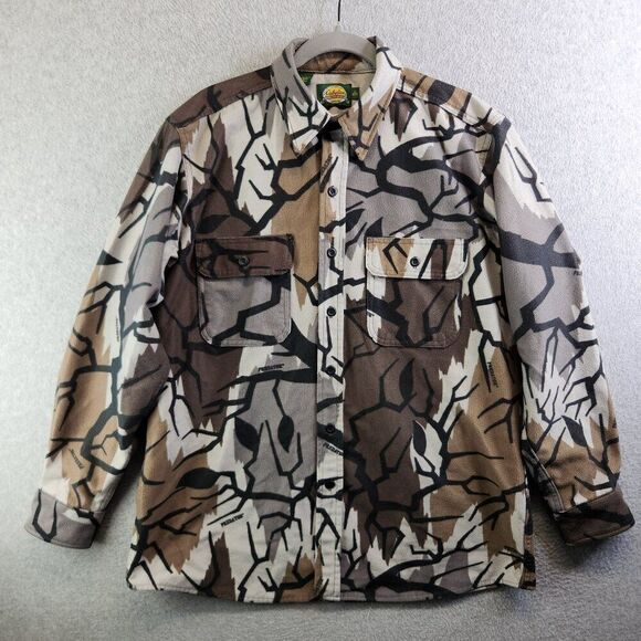 Vintage Cabelas Shirt Mens L Predator Camo Chamois Fleece Hunting Spooky 90s Vtg - Picture 1 of 12